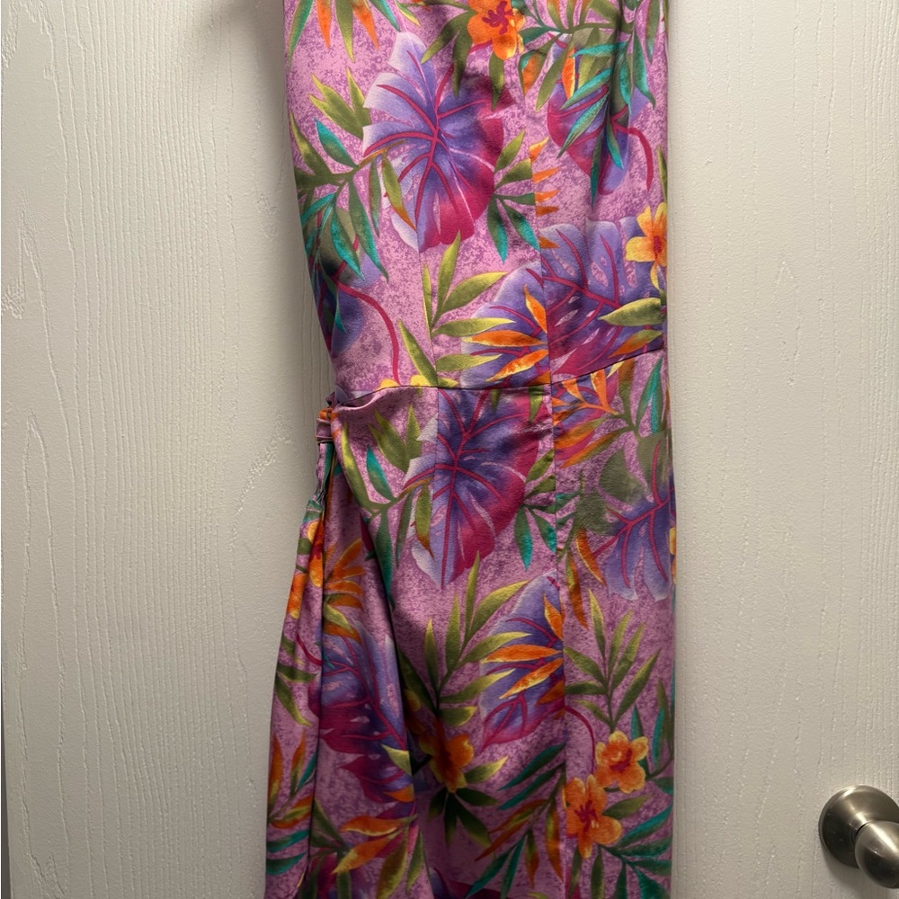 Robbie Bee Purple and Pink Floral Dress 100% Silk - Picture 7 of 8